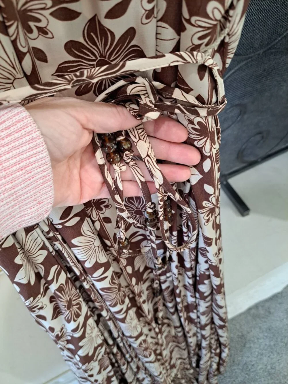New J.Crew Womens Caspia Floral Crepe Maxi Dress  Brown/White L Sleeveless - Picture 4 of 15